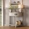 Farmhouse Half Moon Console Table - Small Entry Desk with Storage for Narrow Spaces - Modern Home Decor - Living Room Furniture - Wood Entryway Table with Doors and Black Knobs (Weathered White)